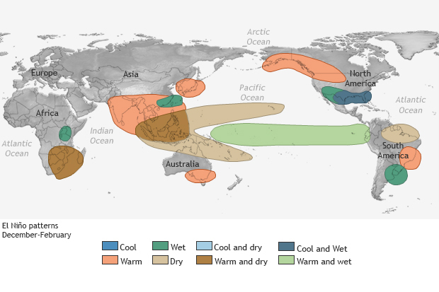 Влияние Эль-Ниньо на различные регионы Земли