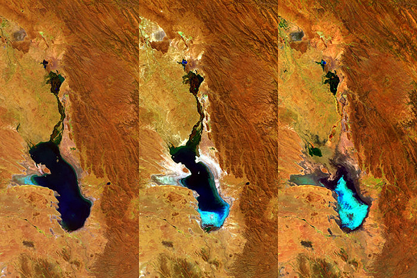 Испарение озера Поопо в Боливии
