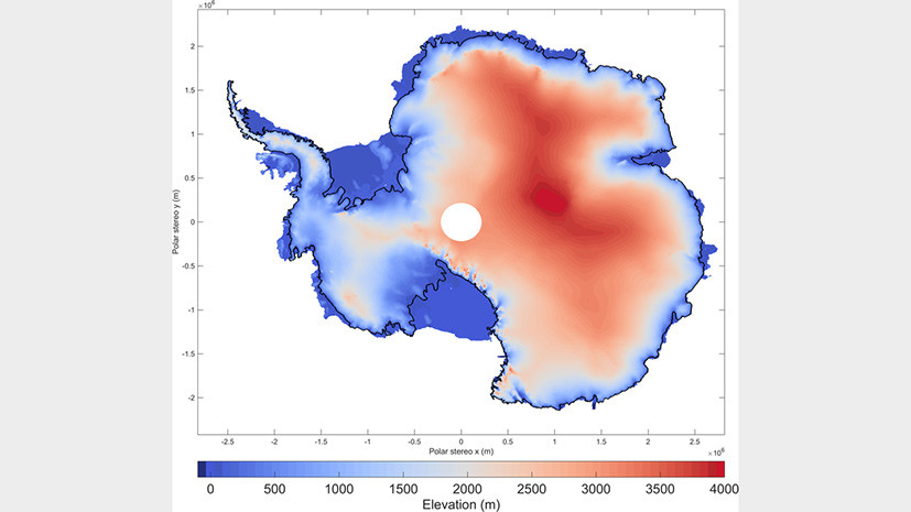 Карта толщины антарктического льда