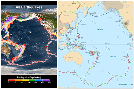 Сравнение карты землетрясений с картой тектоники плит