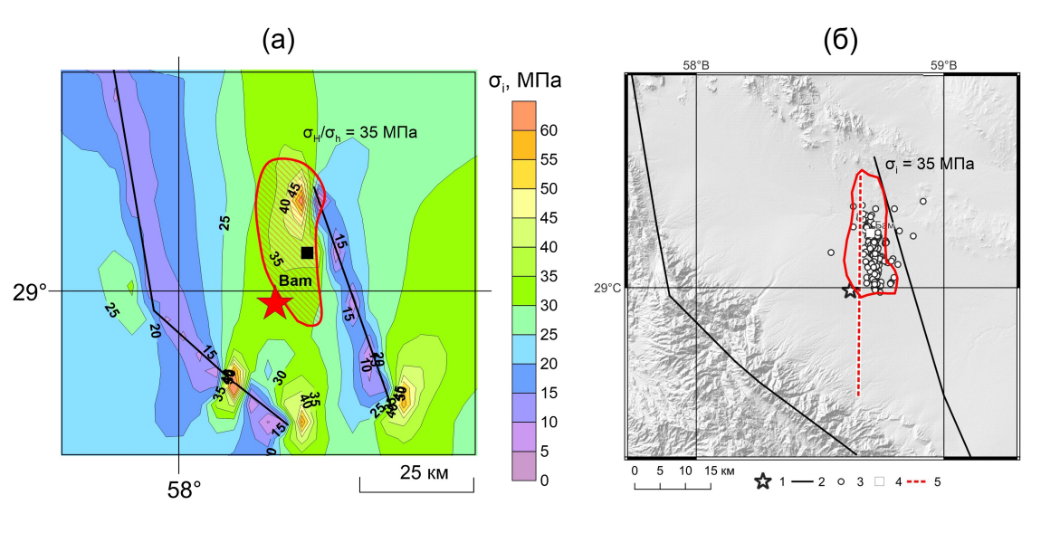 Карта интенсивности напряжений и афтершоков